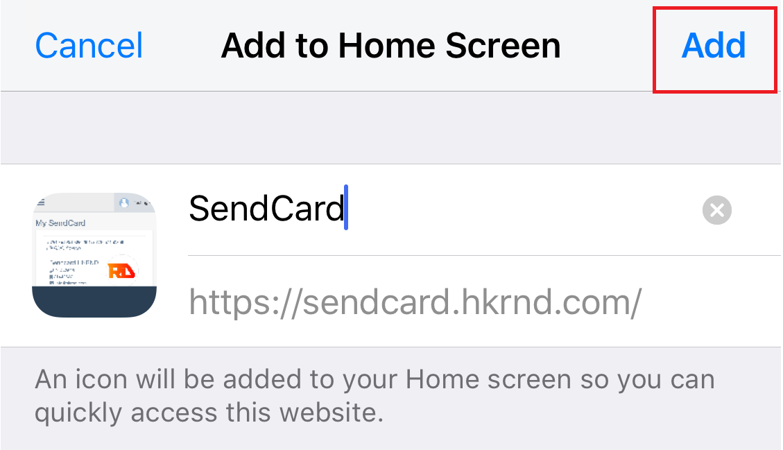 Adding Sendcard to Home page