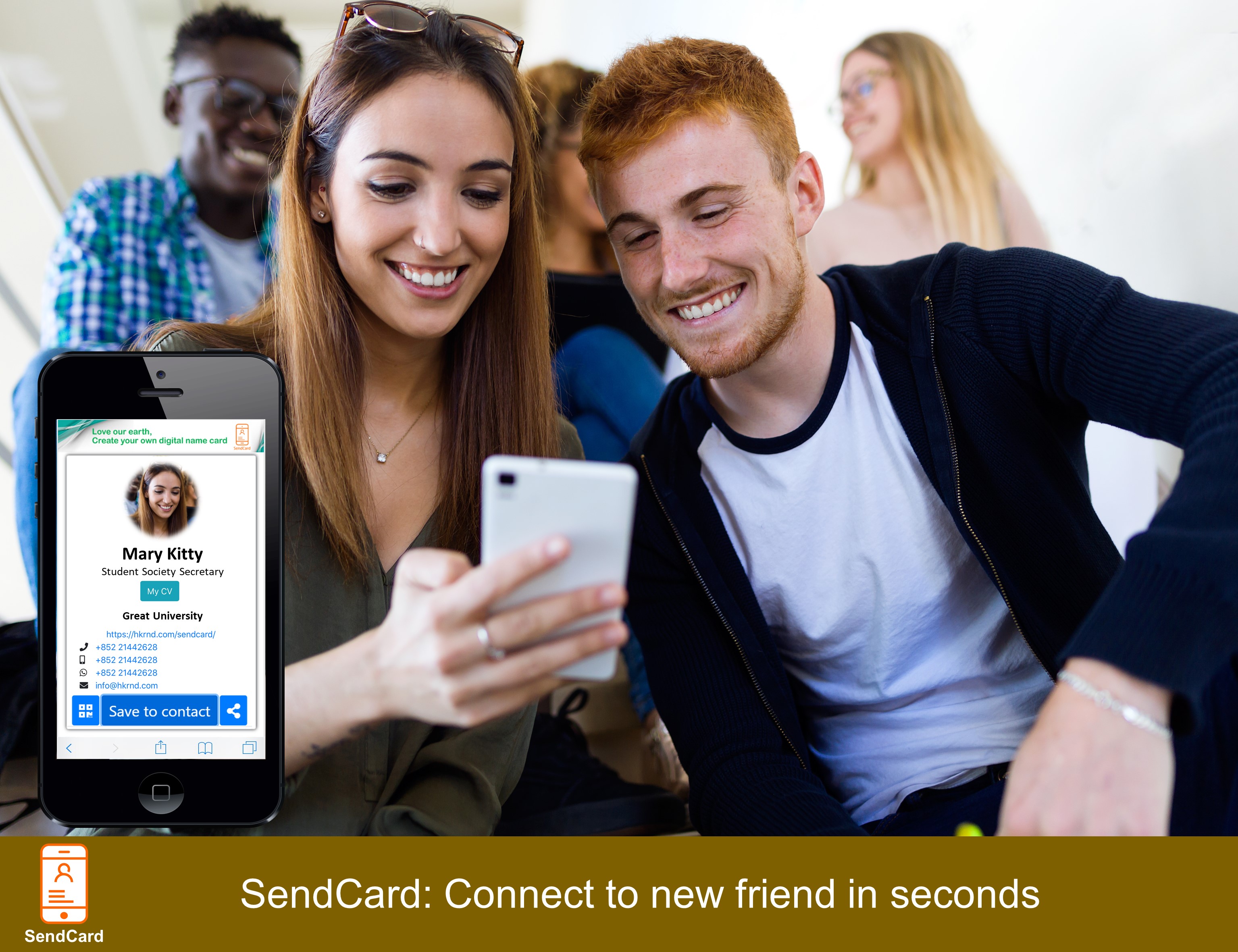 Guy exchanging contact with girl using SendCard